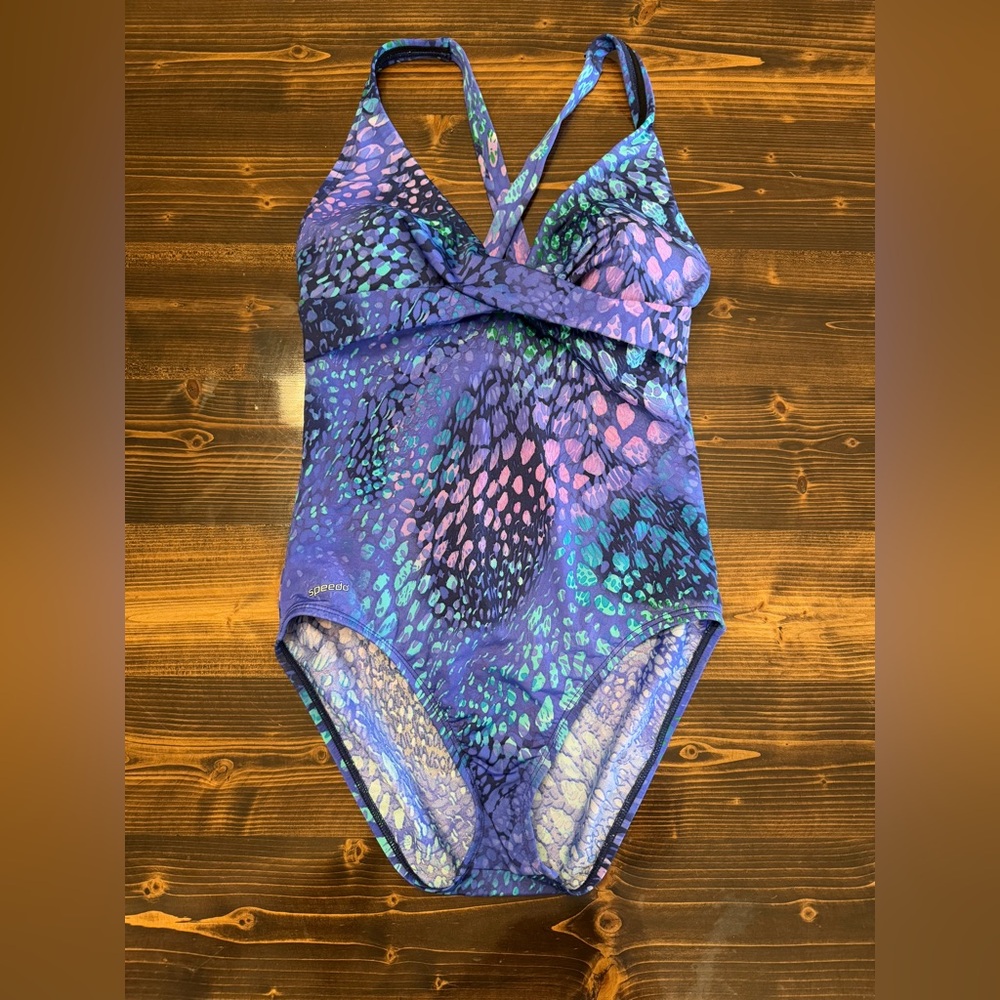 Speedo Women’s Spotted One Piece Swimsuit in Purple, Teal & Pink Size 12